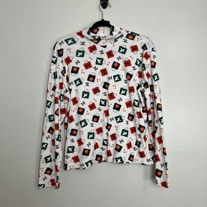 Vintage Halloween Turtle Neck Long Sleeve Shirt Trick or Treat Print Women Large